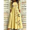 Women's Crew Neck Long Sleeve Loose Fit A-Line Midi Dress Casual 3D Floral Print