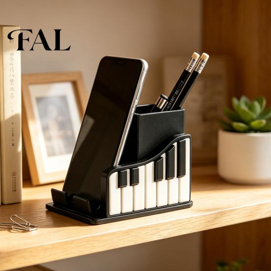 Multifunctional Desk Storage Box Piano Shape Pen Holder, Creative Music Themed Organizer, with Phone Stationery Holder Design, for Office And