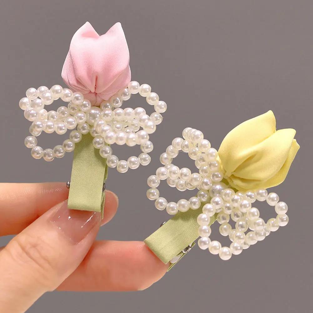 Girls Women Universal Elegant Floral Duckbill Hair Clip Festival Party Gifts Sweet Classic Tulip Pearl Hairpin Hair Accessories