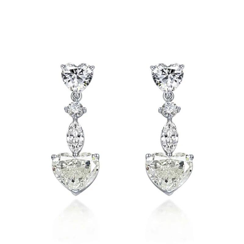 Sterling Silver 100% 10*12mm Heart Colorful High Carbon Diamond Stud Earrings For Women Sparkling Wedding Fine Jewelry