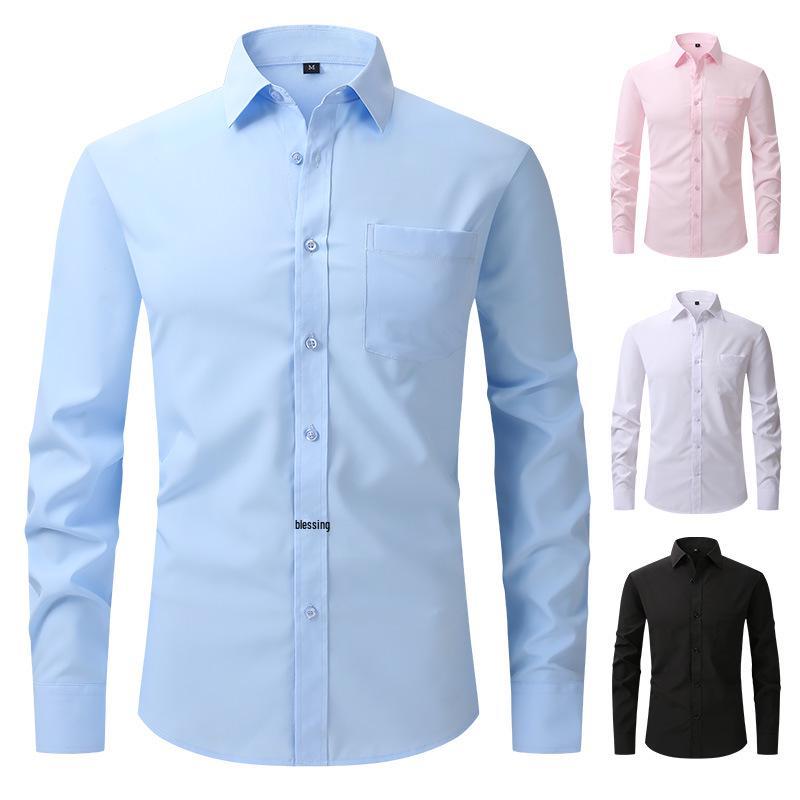 Men's Slim Fit Long Sleeve Square Collar Solid Color Shirt
