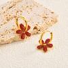 Blumenohrringe Roter Emaille Vergoldeter Creolen Edelstahl Florale Hängeohrringe für Damen Y2K Sommer Mode Schmuck