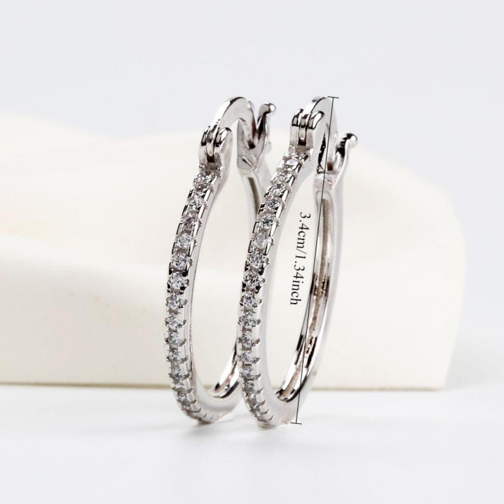 Thin Line Stone Pave Hoop Earrings Minimalist Sparkling Elegant Women Jewelry