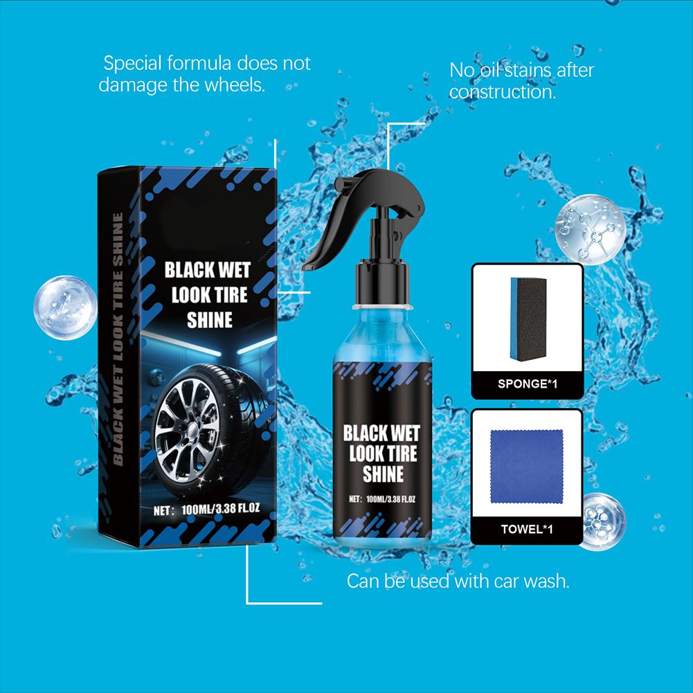 100ml Car Black Wet Look Tire Shine Spray Dressing Automotive Clear Coat Tire Dressing Spray For Glossy Wet Tire Look Vinyl