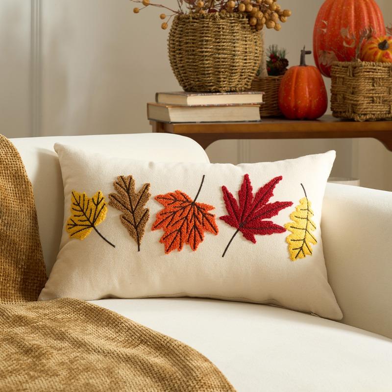Autumn Themed Pillow Covers Vibrant Pumpkin & Maple Leaf Pillow Covers Cushion Cases for Thanksgiving, Living Room and Garden