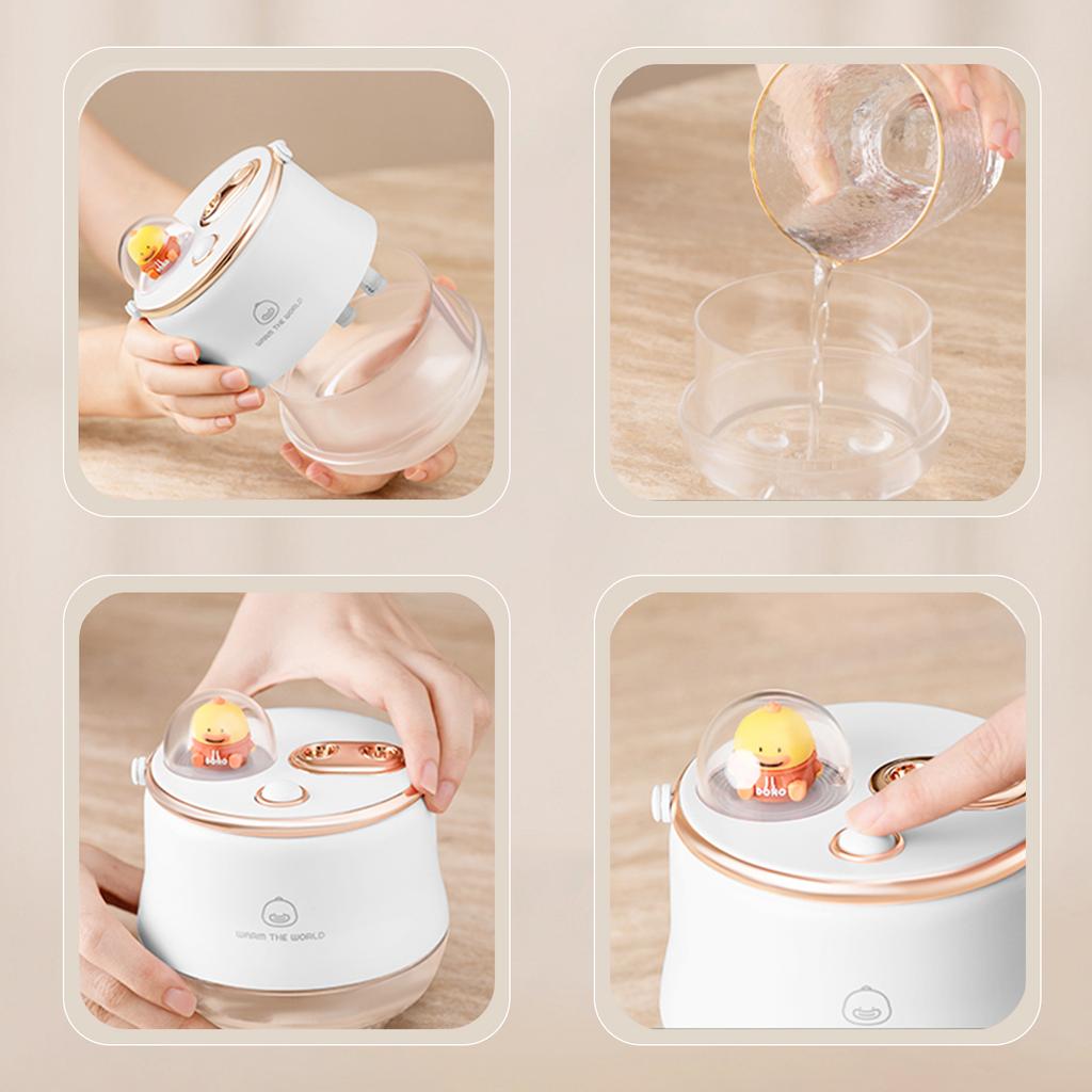 400mL Double Spray Humidifiers with Warm White Light Cute Animal Shaped Cool Mist Humidifier