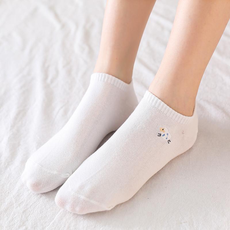 5 Pairs Women Socks Harajuku Embroidered Short Sock Female Cartoon Sock Sheep Striped Solid Casual Cotton Breathable Ankle Socks
