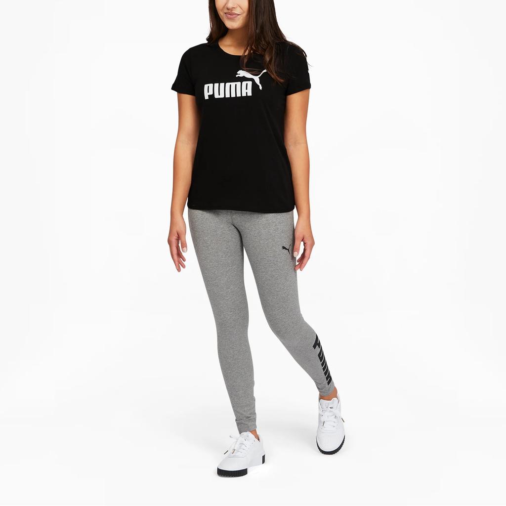 Puma Essentials Logo Bedrucktes Sport-Rundhals-Kurzarm-T-Shirt Damen Tops Schwarz 586295-01
