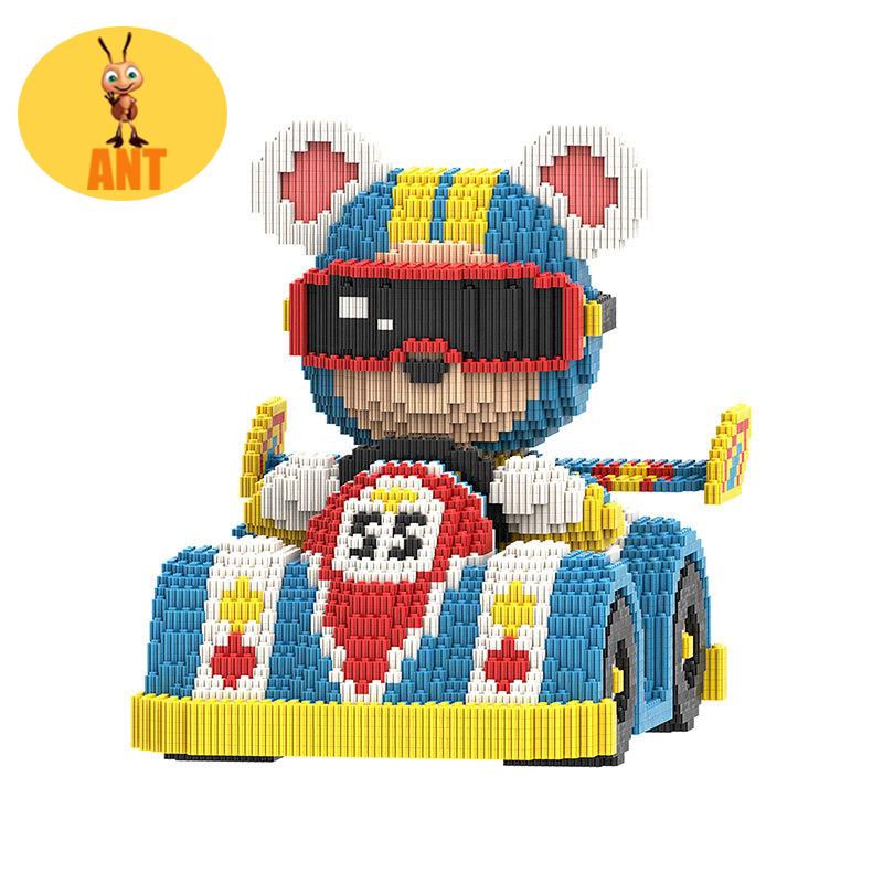 Cute Go-Kart Bear Building Blocks,Assembly Toys,Ornaments,Home Decor,Creative Building Blocks,Puzzle Toys For Gifts