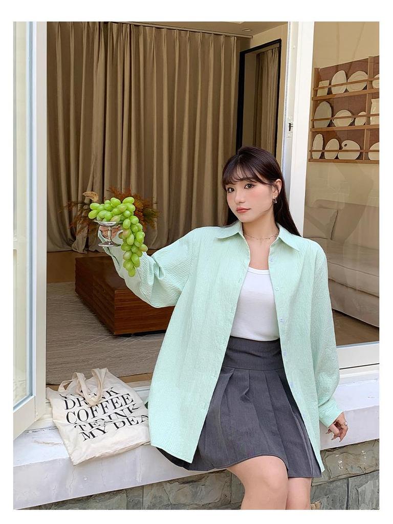 Women's Textured Spring Cardigan - Plus Size, High-Low Design, UV Protection (Style 62826)