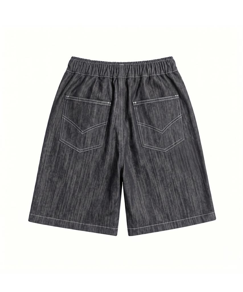 Noming Denim One-Pleat Pocket Wide Bermuda Shorts - Black