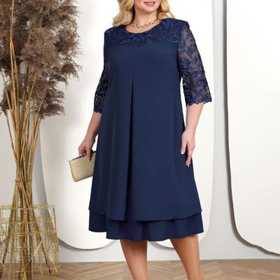 Summer Lady Dress Round Neck Loose-fitting Quarter Sleeve Embroidery Floral Patchwork Dress Banquet for Women
