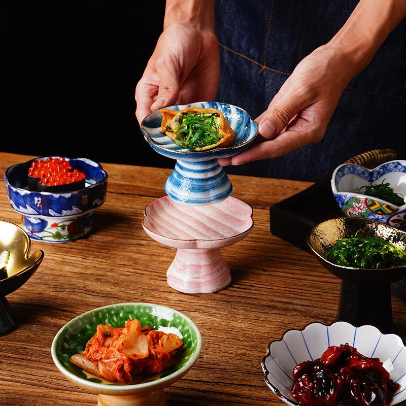 Japanischer Stil Hoher Appetiterteller, Kreative Keramik-Snackplatte für Sashimi & Dim Sum, Einzigartiger Kleiner Becher