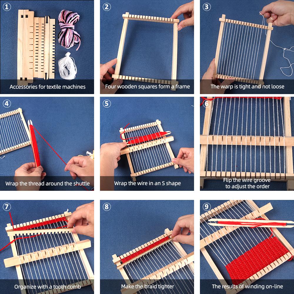 1 set Mini telaio da tessitura in legno fai-da-te, Filatoio in legno, Kit telaio tradizionale per maglia a mano per arazzi e lavori di artigianato decorativo