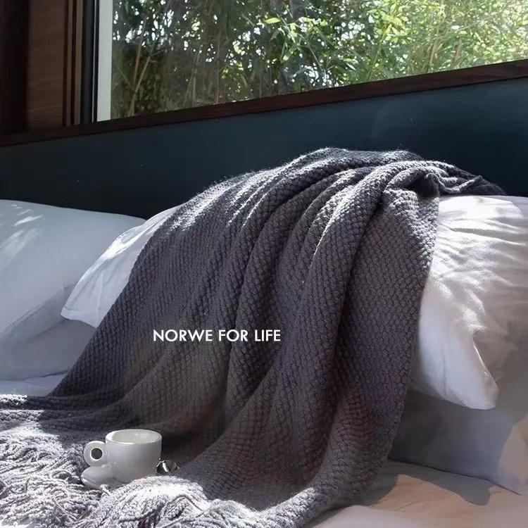 Blankets Nordic Style Hanging Tassels Solid Color Blankets Homestay Knitted Blankets Brown Coffee Sofa Minimalist Design