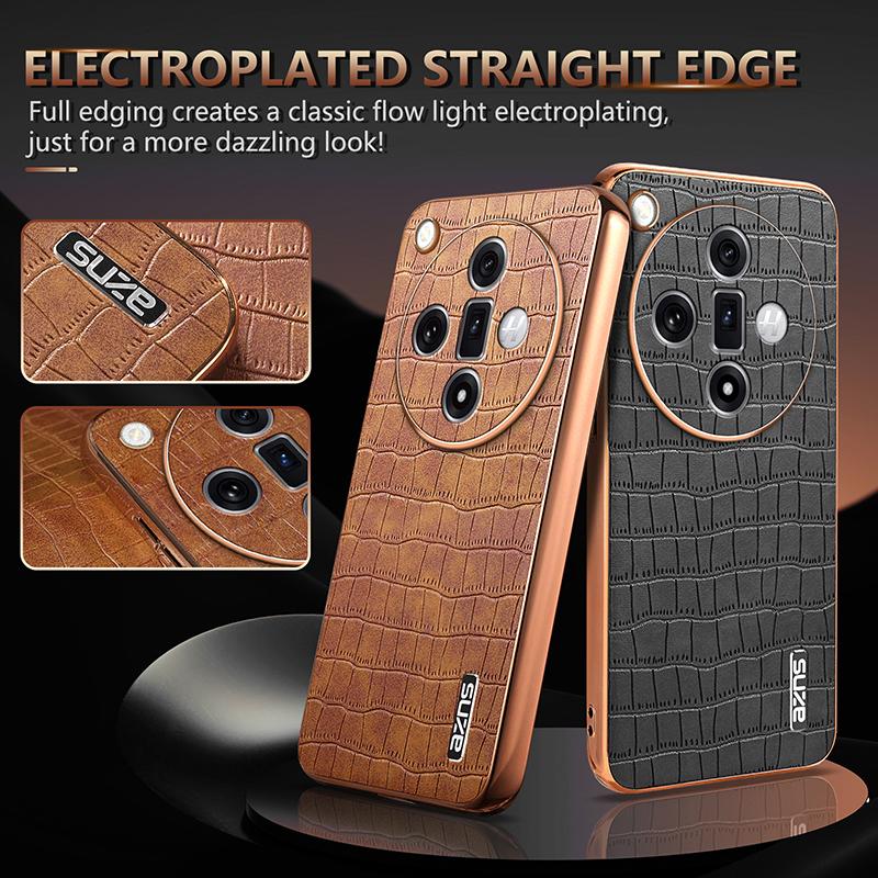 For Oppo Find X7 Ultra Case Electroplating Leather Coated TPU Phone Cover