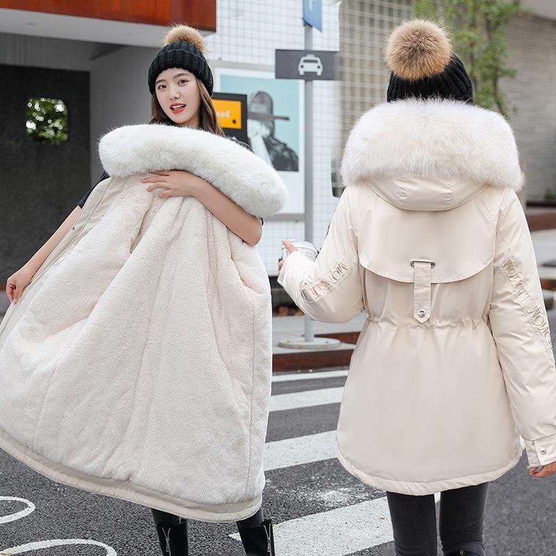 

Women s clothes medium and long clothes women s winter new velvet loose warm cotton clothes thick coat M білий