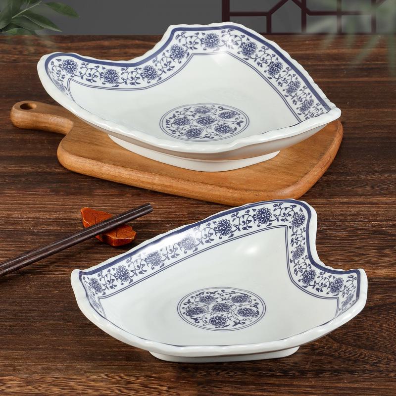 Blue and White Melamine Porcelain Plate - Irregular Shape Retro Cold Dish for Restaurants and Hotels