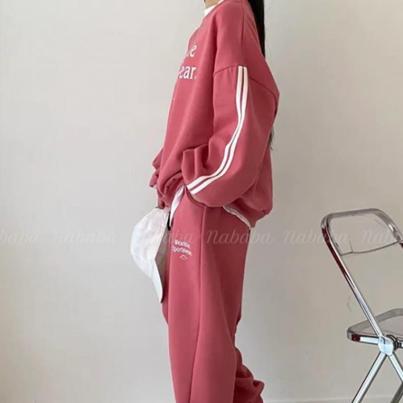 Navava Women Lettering Long Sleeve Sweatshirt Two Piece Set Nt2213