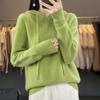 Women's Pure Wool Loose Knit Hoodie - Solid Color, Long Sleeve, Drawstring Hood, Casual Fashion Warm Pullover