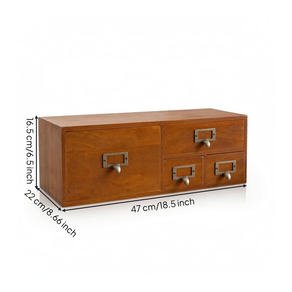 Desktop Organizer with Drawers Brown Wooden Storage Box Handmade Look for Office