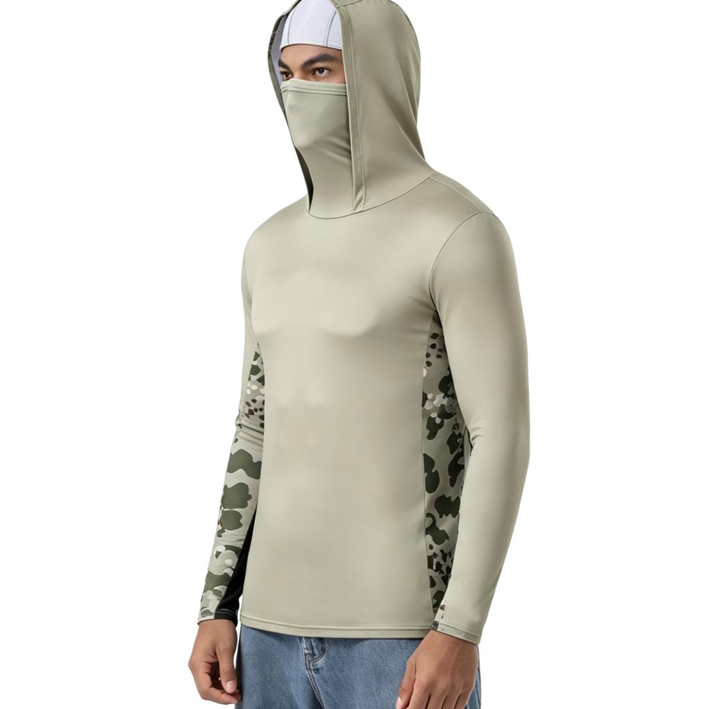 Men’s Fishing Sun Hoodie Camouflage Quick Dry Mesh Breathable Outdoor Face Cover Long Sleeve Shirt