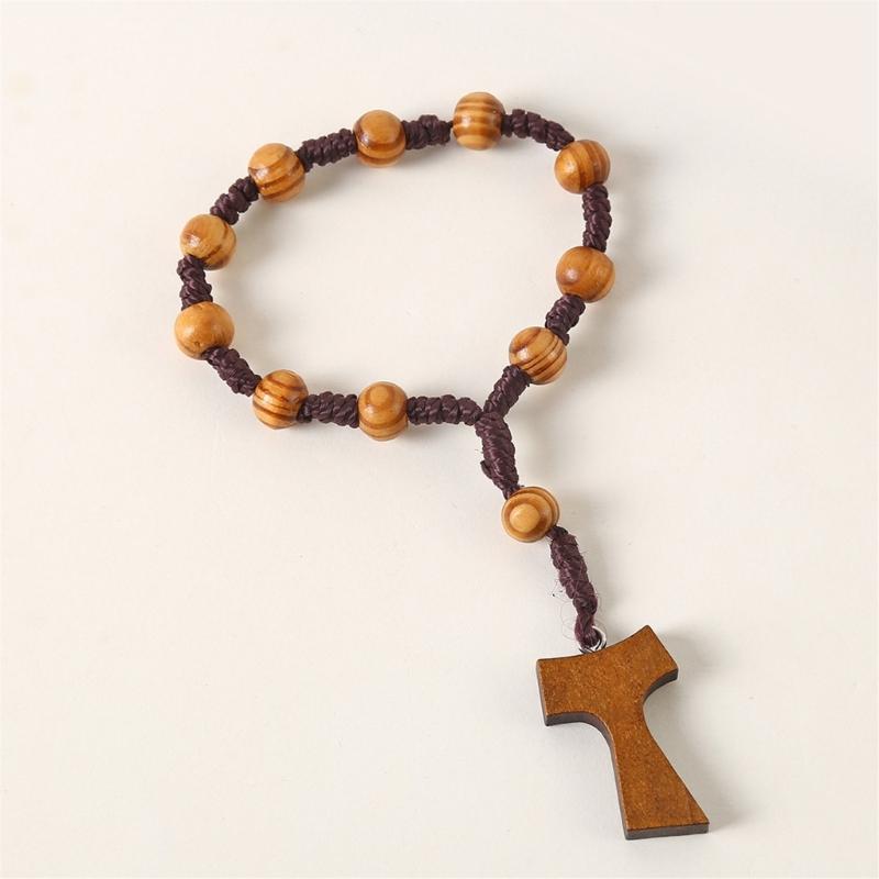 Holzperlen Rosenkranz mit 8mm Perlen und Kreuzanhängern für Gebetsmeditationen Eleganter Holzmaserung Rosenkranzperlen
