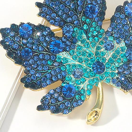 Women Brooch Rhinestone Maple Shape Collar Pin Anti-Oxidation Anti-Rust Party Evening Wear Clothes Pin Bag Scarf Sweater Brooch