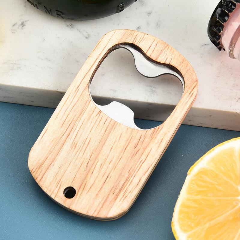 Stainless Steel Portable Beer Bottle Opener, Kitchen Tool, Wooden Cap Lifter, Bar Bottle Opener