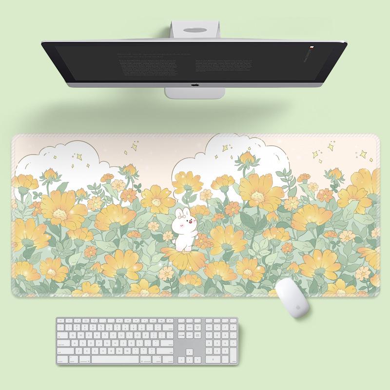 Extra velká kreslená květinová podložka pod myš - Roztomilá podložka na stůl pro notebook a klávesnici