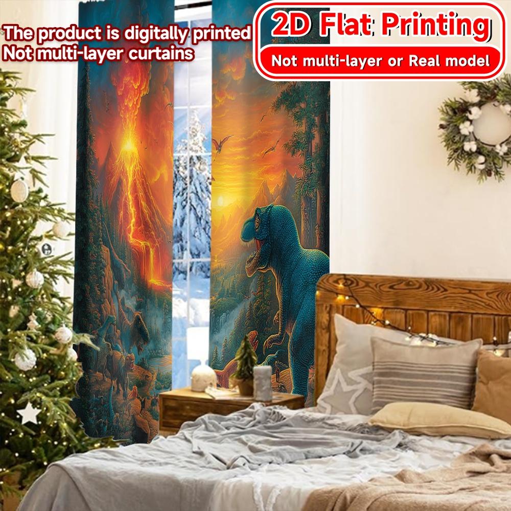 Set Of 2 Flat Printing Curtains Without Rod Dinosaur Adventure Nature Women Is Day Festival Fashion Versatile Curtain Made Polyester