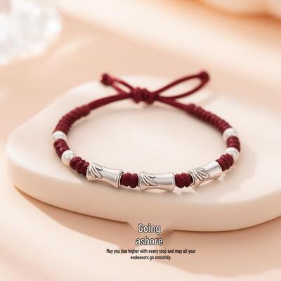 Adjustable 999 Sterling Silver Bamboo Joint Bracelet - Unisex Chinese Style Hand Chain