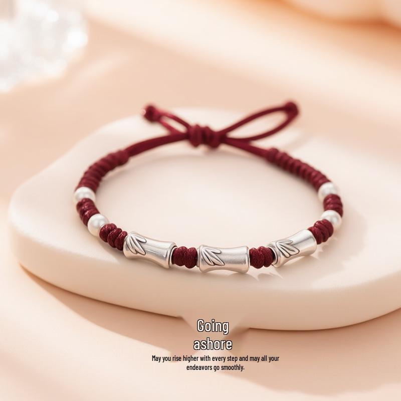 Adjustable 999 Sterling Silver Bamboo Joint Bracelet - Unisex Chinese Style Hand Chain