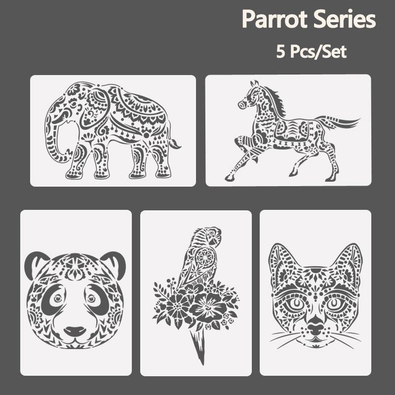 5 Pcs/Set Diy Template Unicorn Flamingo Parrot Lion Tiger Animals Hollow-Out Painting Handicrafts Scratch Painting Template A4