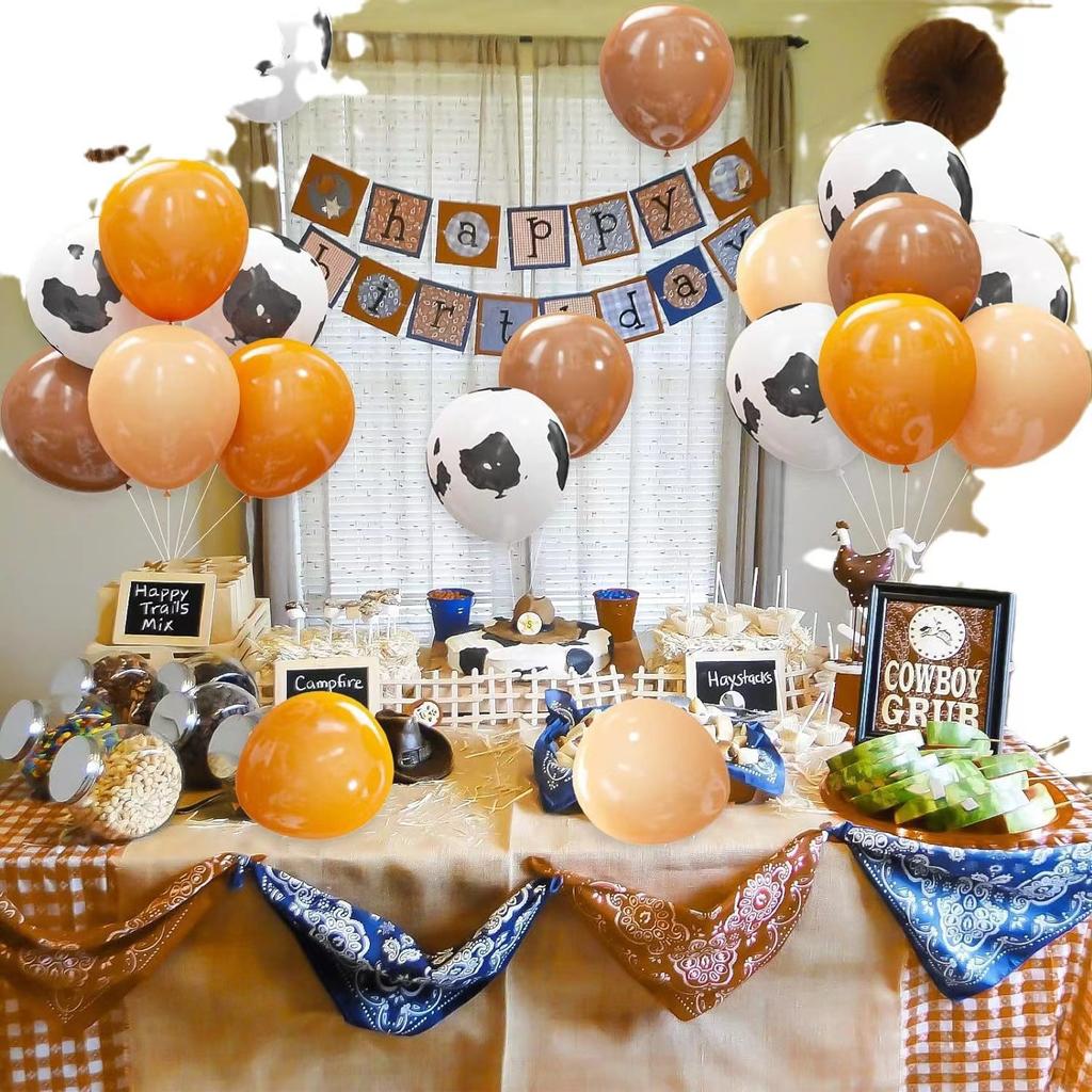 60 Vintage Cow Balloons, Denim Balloons For Highland Cow Farm Birthday Party Decorations