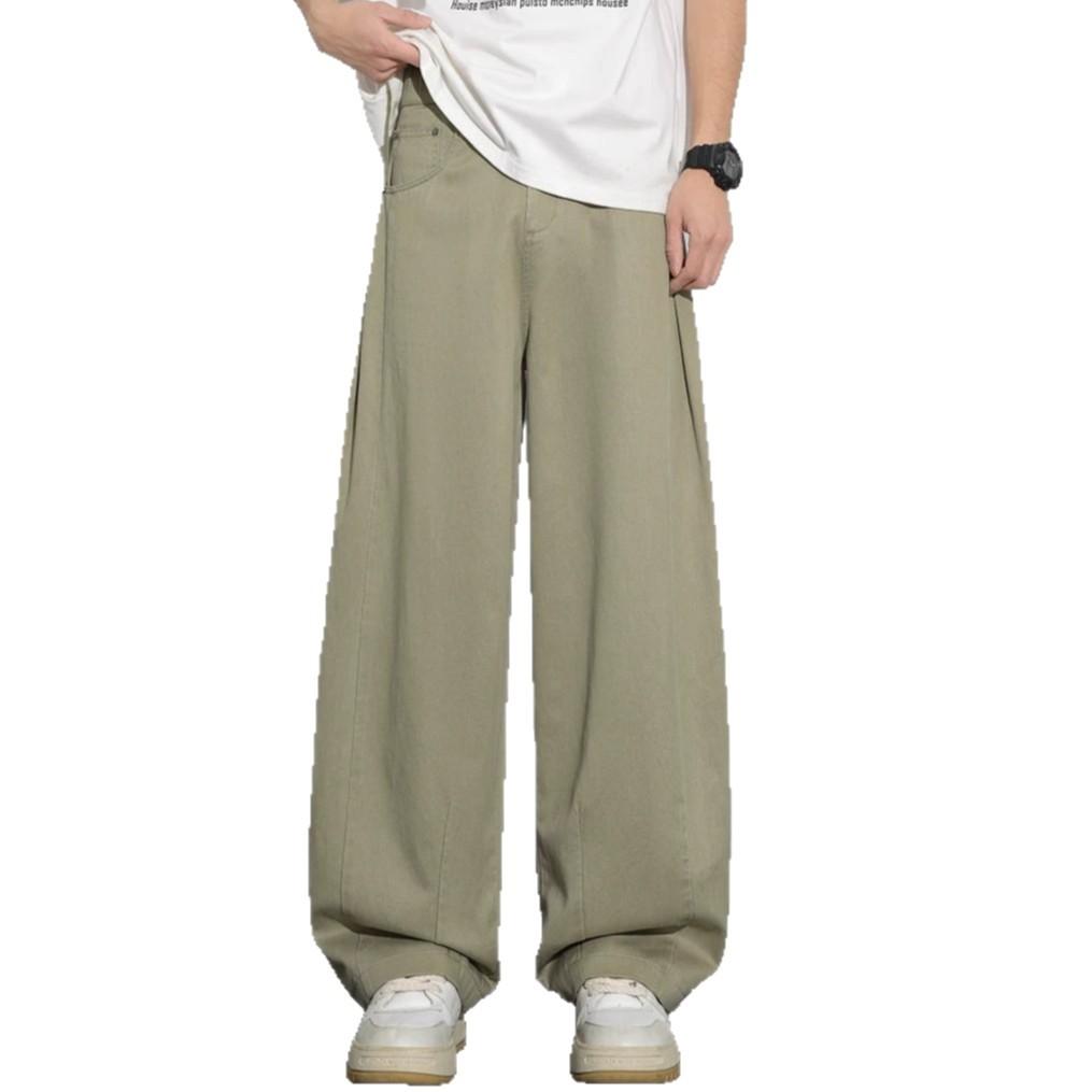 Summer New European Scimitar Splicing Loose Black Straight Wide-leg Casual Pants Men's Very Light Pants
