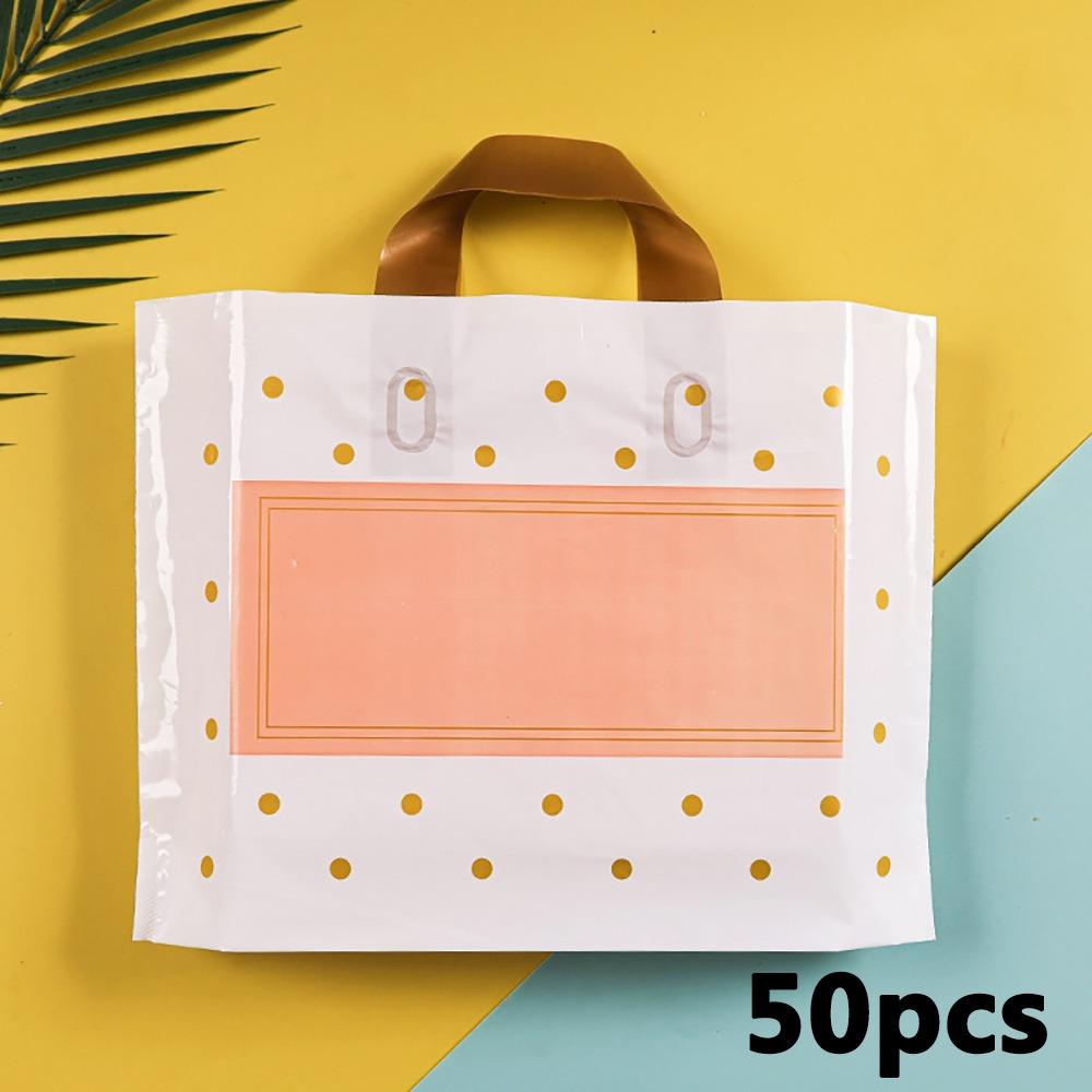 50pcs Plastic Shopping Bags with Handles Merchandise Bags Polka Dot Boutique Bags Reusable Gift Bags for Party Clothing Shopping