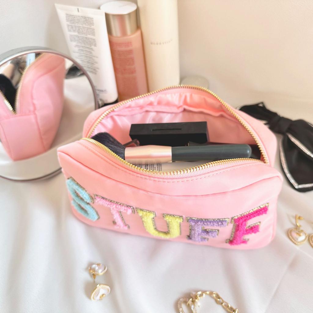 Portable Nylon Women's Cosmetic Bag Simple Letter Sticker Ladies Large Storage Bags Female Make Up Case Travel Clutch Handbags