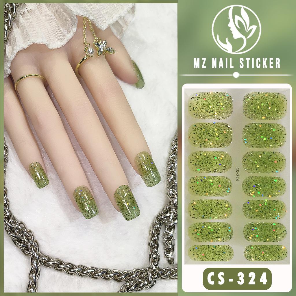 CS Color Green Onion Powder Four-color All-Green Onion No-Bake Gel Nail Polish Film All Ice Flash Nail Polish Film Paper Nail Nail Sticker