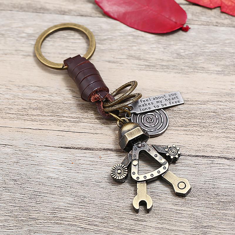 Vintage Creative Robot Minimalist Woven Cowhide Cute Robot For Women Men Backpack Decoration Accessories Gifts