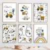 Kreslený Jeřáb Bagr Traktor Nákladní plakát Nástěnné umění Obraz na plátně Dětská školka Chlapci Obrázky Nordic Wall Print Room Decor