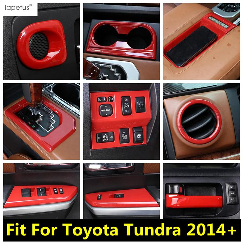 A Pillar Ring Water Cup Holder Gear Shift Panel Head Light Lamp Cover Trim For Toyota Tundra 2014 - Red Accessories Interior