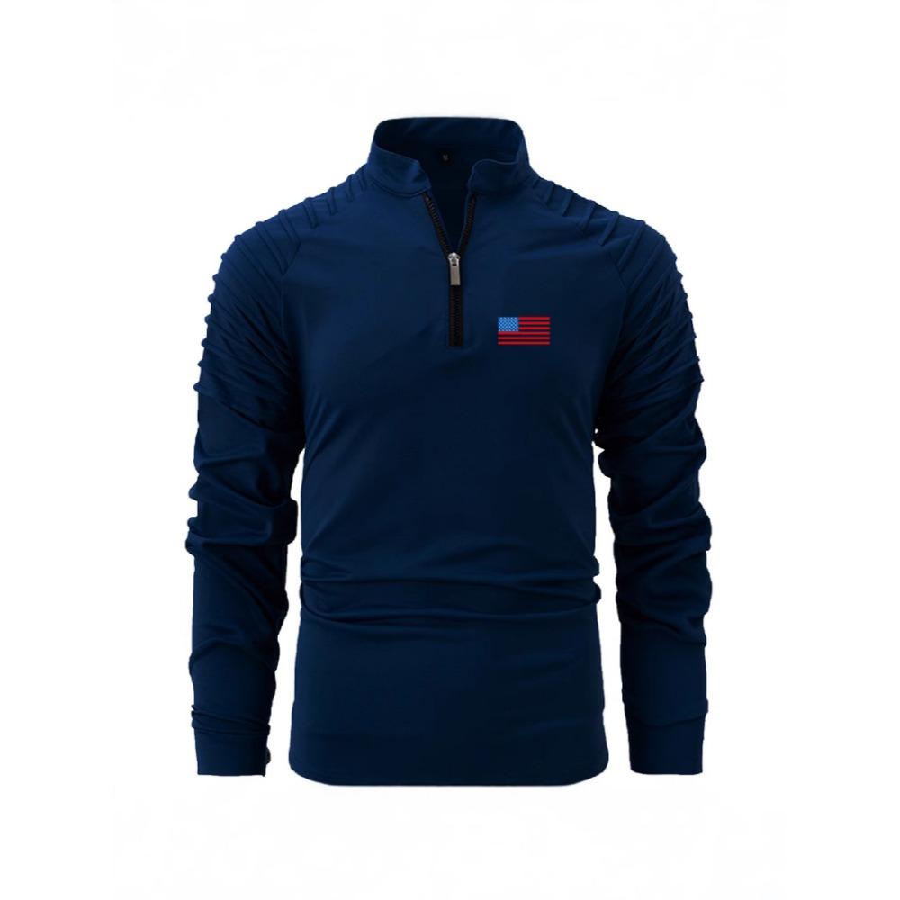 

Мужская повседневная спортивная рубашка-поло с длинными рукавами и воротником-стойкой XXXL тёмно-синий