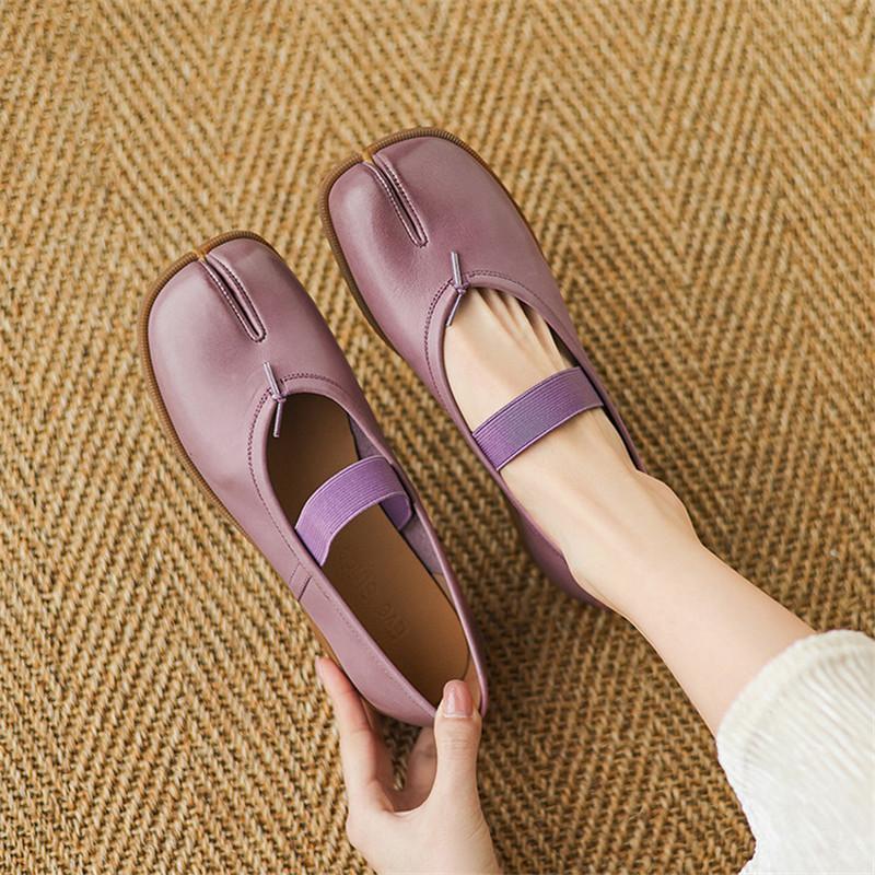 Fashion New Spring/summer Genuine Leather Mary Jane Shoes for Women Fashion Split Toe Shoes Low Heels Women Pumps Flat Shoes Purple