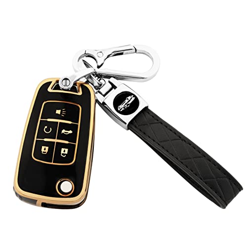 For Chevy Key Fob Cover with Keychain,Premium TPU Full Protection Key Case Shell for Equinox Camaro Cruze Malibu Impala Spark Sonic GMC