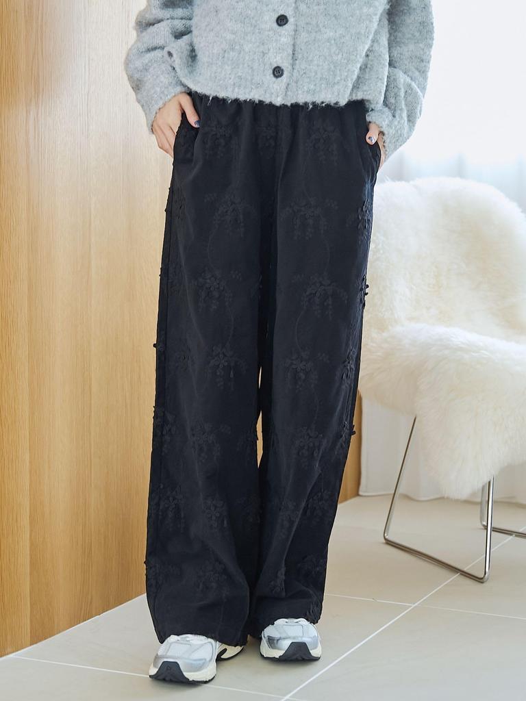 Cohen 3D Flower Embroidered Corduroy Easy Wide Pants, 76406000026, 2150 Natural (21), Medium