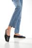Women's Flat Shoes Black Genuine Leather Ballerina Flats with Bow Detail Casual Shoes