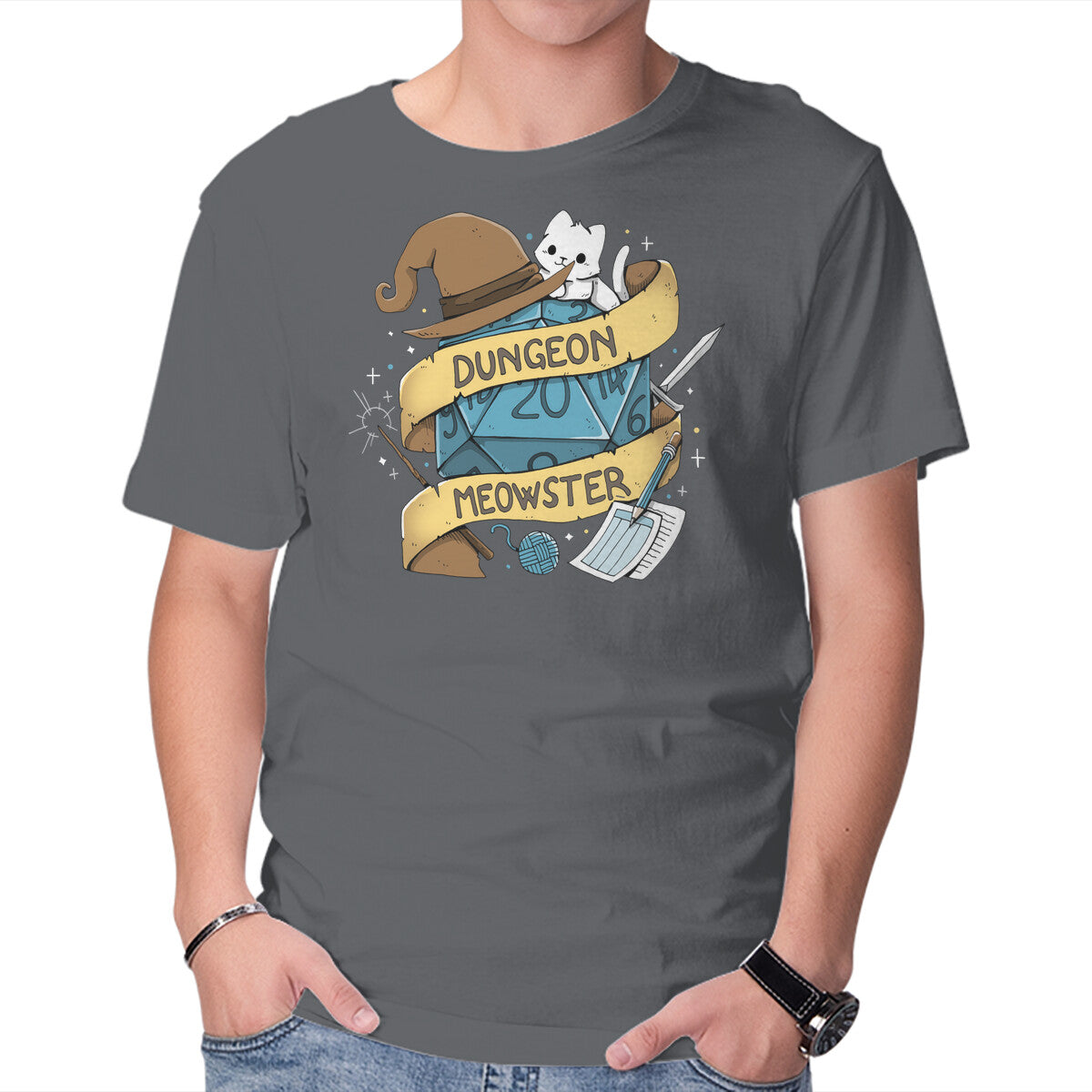 Unisex Crew Neck T-Shirt Cutest Dungeon Meowster Graphic Short Sleeve Casual Tee M