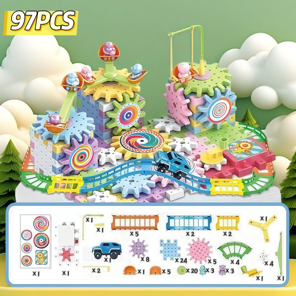 Children's Educational DIY Electric Gear Rotation Building Blocks Toy Set