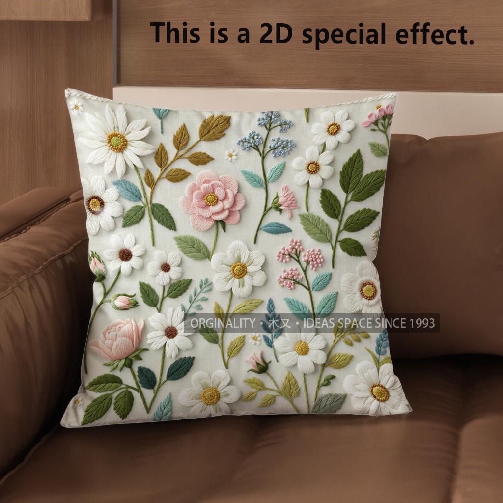 2D Vintage 3D Embroidered Floral Throw Pillow Covers Pattern Cushion Cover Suitable For Sofa Bedroom Car Pillow Cover